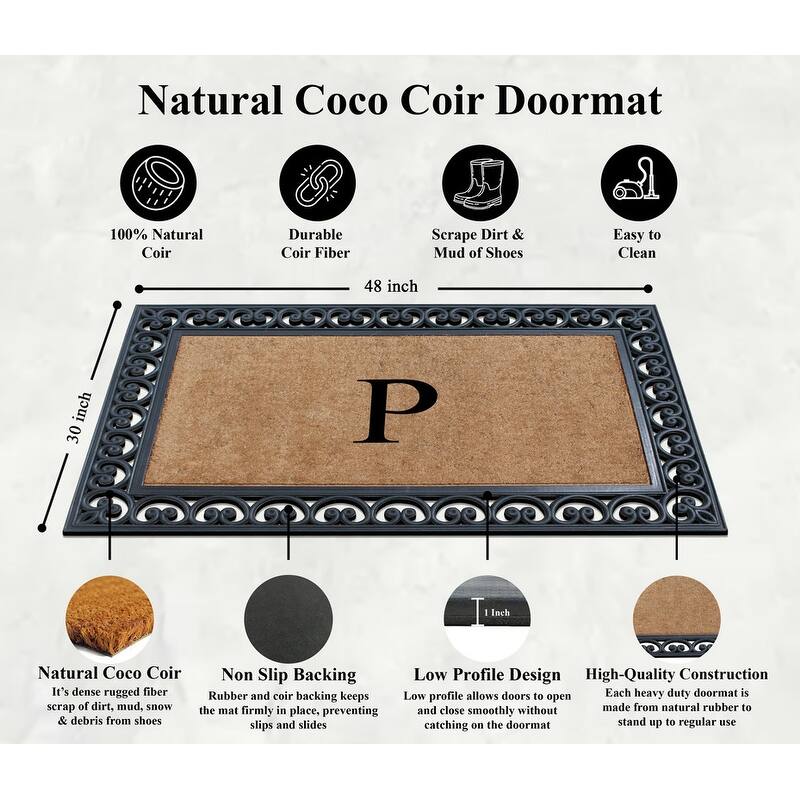 A1HC Natural Rubber and Coir Monogrammed Front Porch Entry Doormat 30"X48"