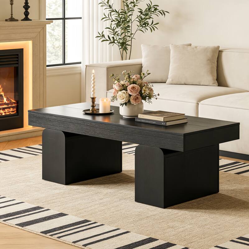 55.11" Double Pedestal Wood Coffee Table, Rectangular