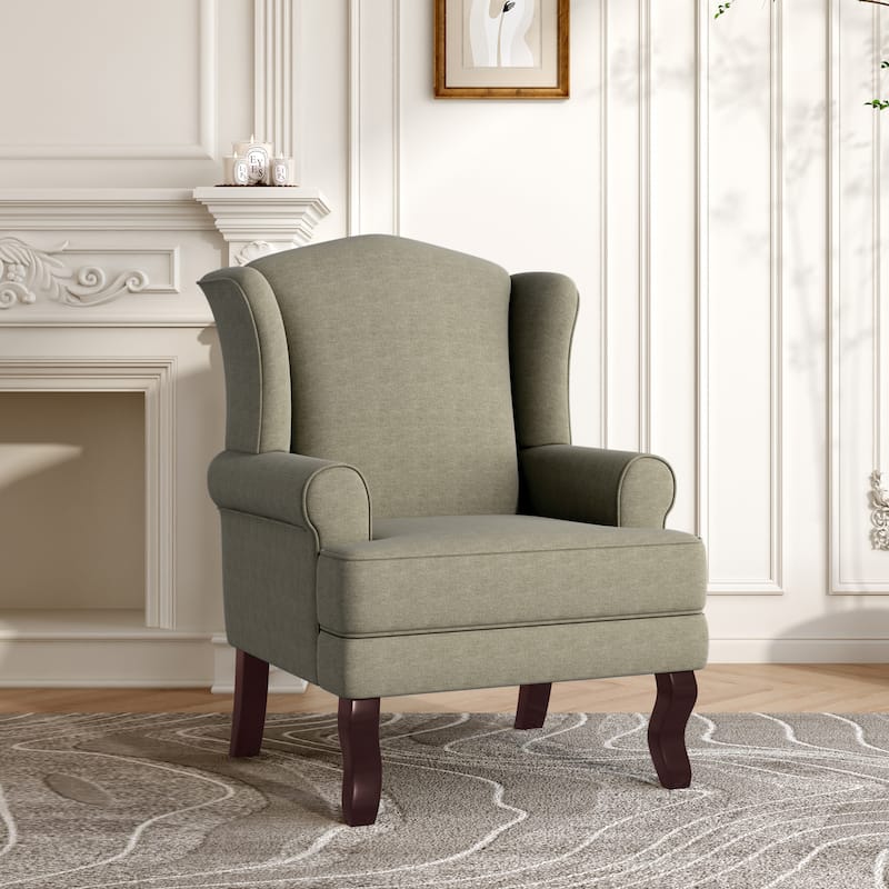 31" W Modern Upholstered Linen Wing Back Accent Chair with Rolled Arm - Light Camel-Linen