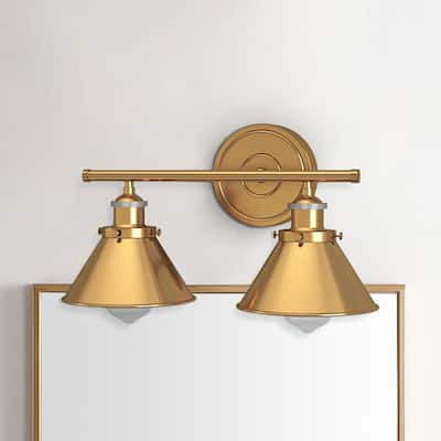 Industrial 2-Light Brass Bathroom Vanity Light Wall Sconce