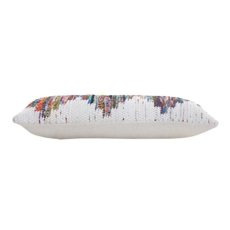 Sevita White and Multicolored Chindi Geometric Throw Pillow