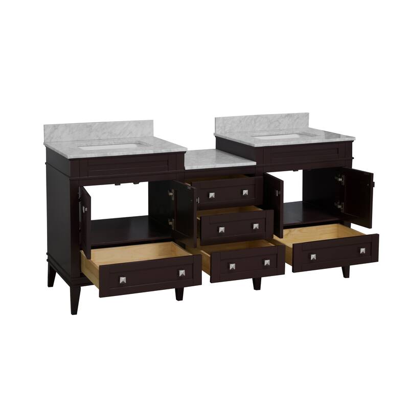 KitchenBathCollection Eleanor 72" Double Bathroom Vanity with Carrara Marble Top