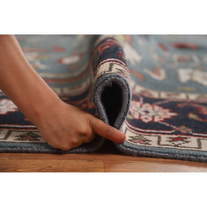 Hand Knotted Oriental 100% Wool Carpet Traditional Geometric Navy Blue & Blues Heriz (serapi) Area Rug - 11' 10'' X 8' 9''