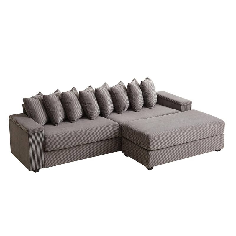 GDFStudio - Peregrine L-Shaped Corduroy Sectional Sofa with Pillows and Armrest Storage