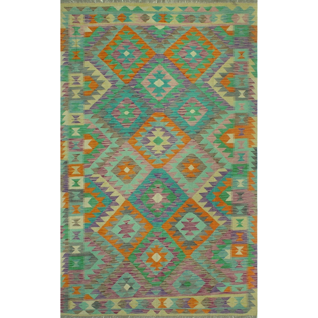 Sangat Flatweave Aleda Orange/Turquoise Rug - 6'2" x 9'6"