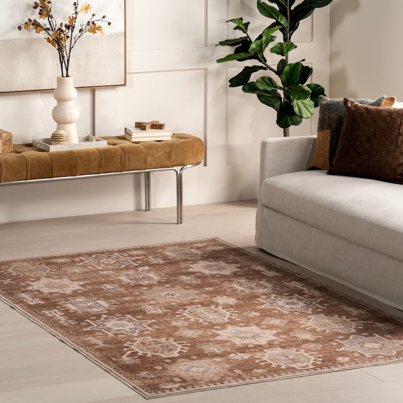 Nuloom Baylin SplashGuard Medallion Machine Washable Area Rug - 8' x 10' - Sienna Brown