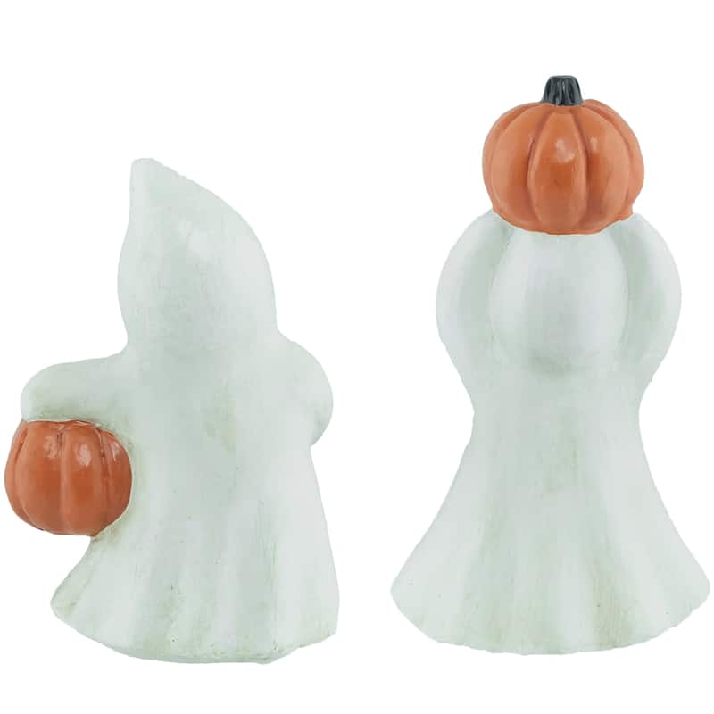 Set of 2 "Happy Halloween" and "Trick or Treat" Ghost Decorations 7.75"