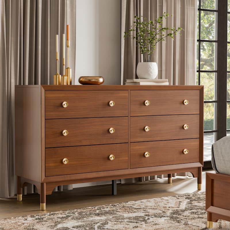 Furniture of America Forma Mid-Century Modern Walnut Solid Wood 6-Drawer Dresser - Walnut