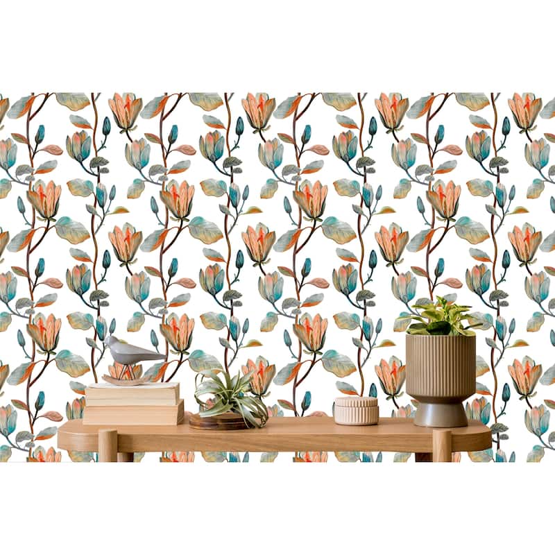 Watercolor Magnolia Flower Peel and Stick Wallpaper - 24'' W x 10' L