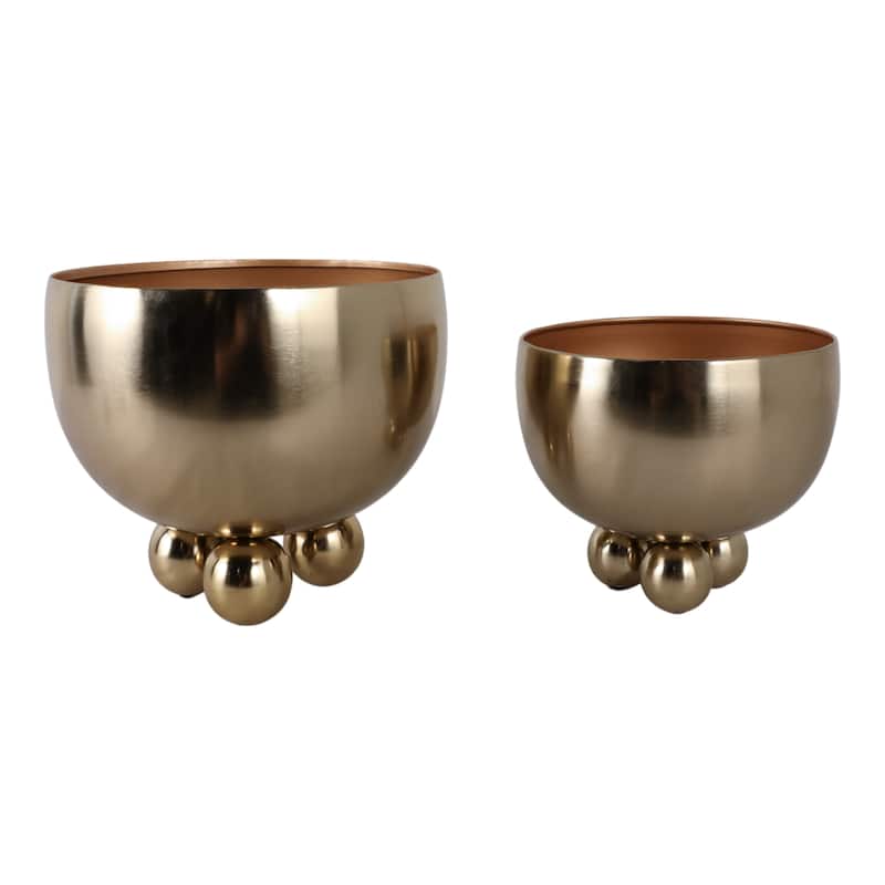 Metal Planters Modern Sleek Decorative Footed Bowl Design (Set of 2) - 10.5" x 10.5" x 9.25"