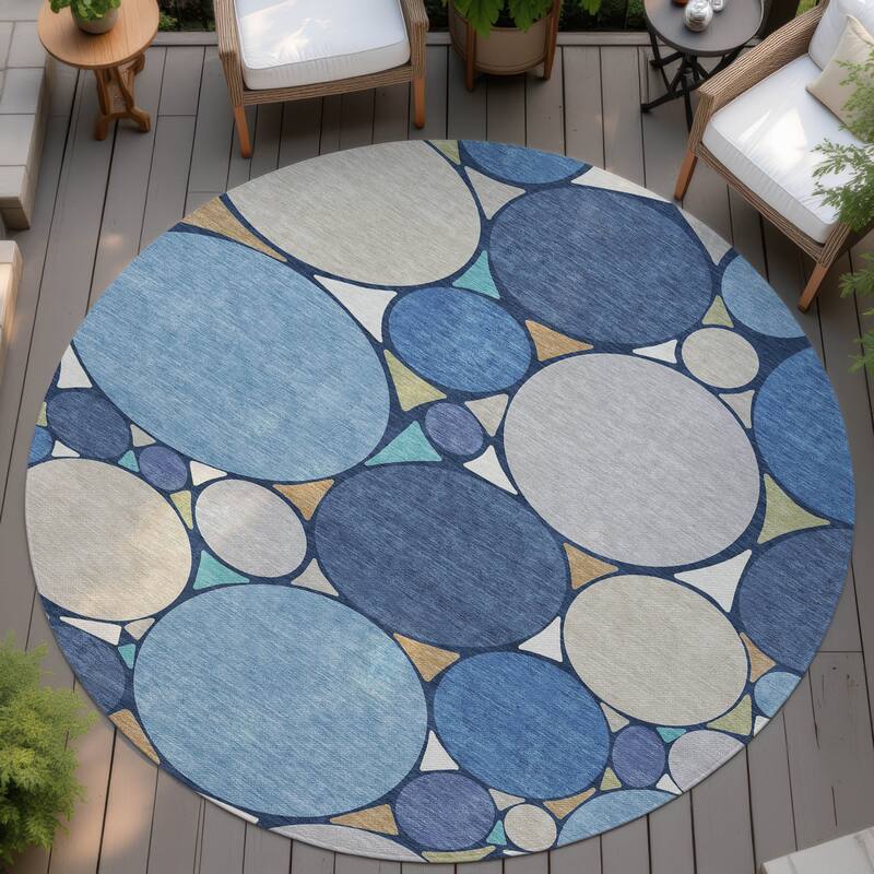 Machine Washable Indoor/ Outdoor Contemporary Rowan Chantille Rug - Navy - 8' x 8'