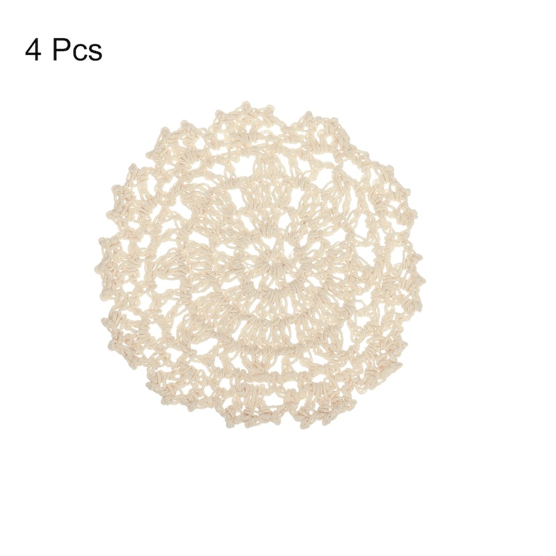 Fabric Coasters, 4pcs 4" - Cotton Woven Crochet Doilies with Floral - 105mm