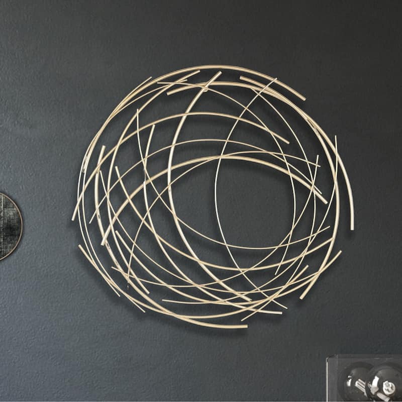 Denine Metal Gold Large Abstract Round Wall Art - W: 25.25" x D: 0.5" x H: 25"    