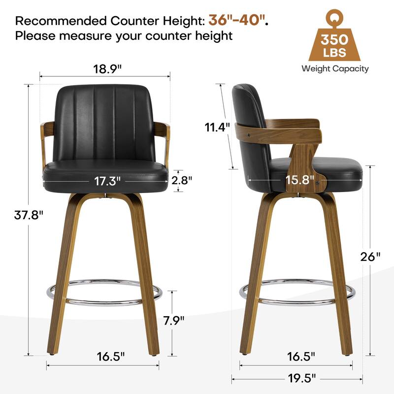 Upholstered Wood Swivel Counter Height Barstool with Arms