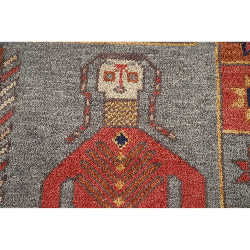 Hand Knotted Oriental 100% Wool Carpet Traditional Tribal Greys & Charcoal Heriz (serapi) Runner Rug - 9' 10'' X 4' 0''