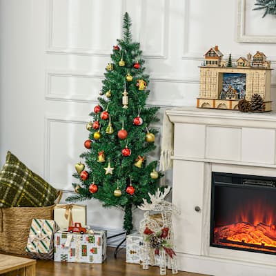 HOMCOM 5ft Half Artificial Christmas Tree Holiday Décor with 229 Branches, Auto Open, Steel Base, Green - 4.89 ft