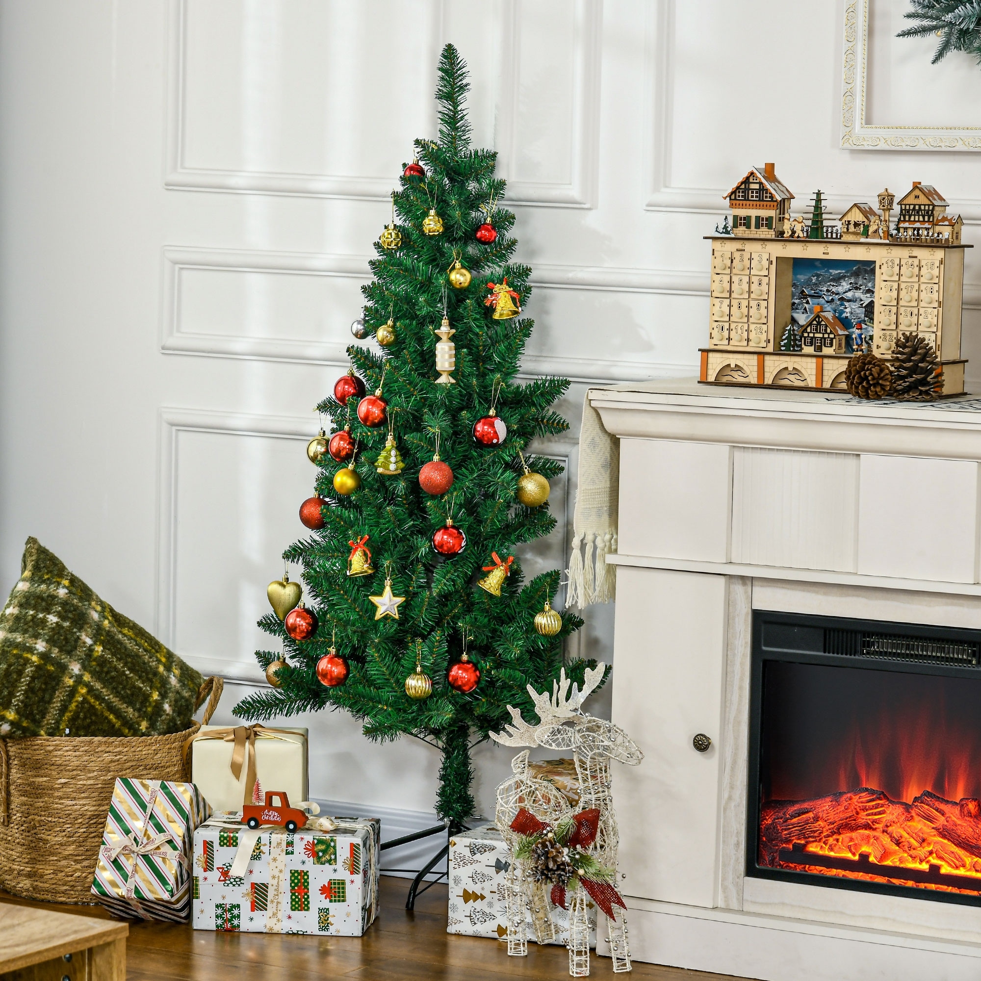 HOMCOM 5ft Half Artificial Christmas Tree Holiday Décor with 229 Branches, Auto Open, Steel Base, Green - 4.89 ft