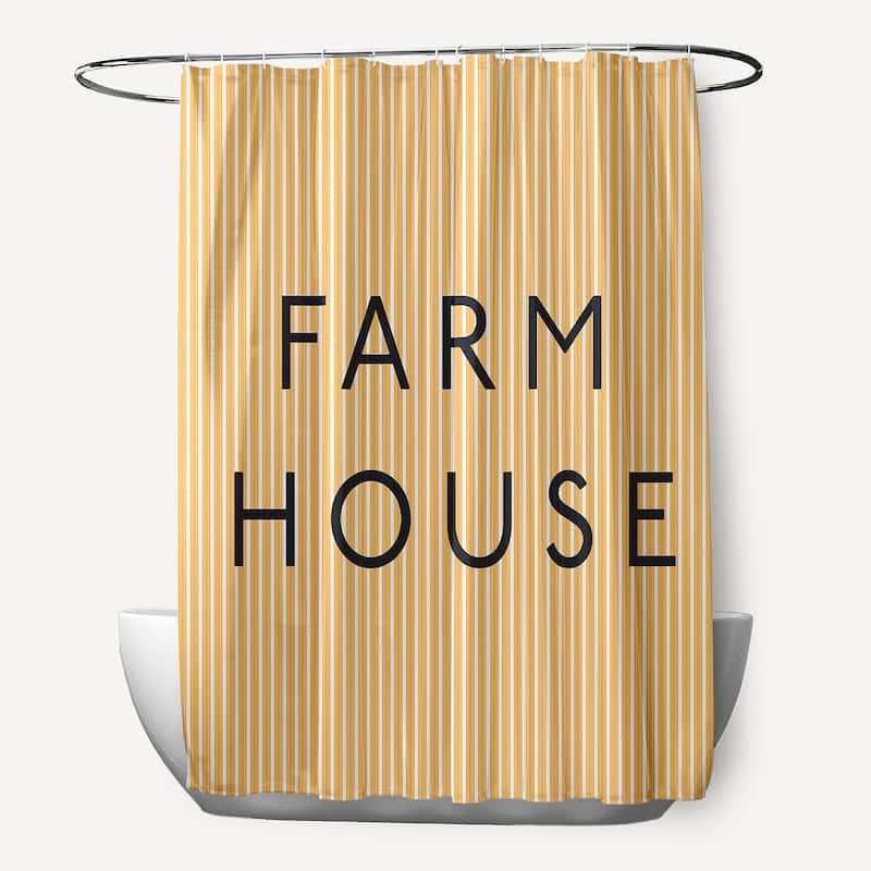 Farmhouse Ticking Shower Curtain - Egg Yolk Yellow