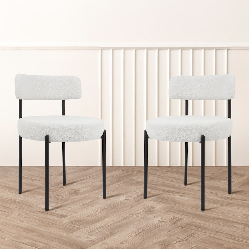 Boucle Upholstered Side Dining Chair Set - Set of 2 - Cream