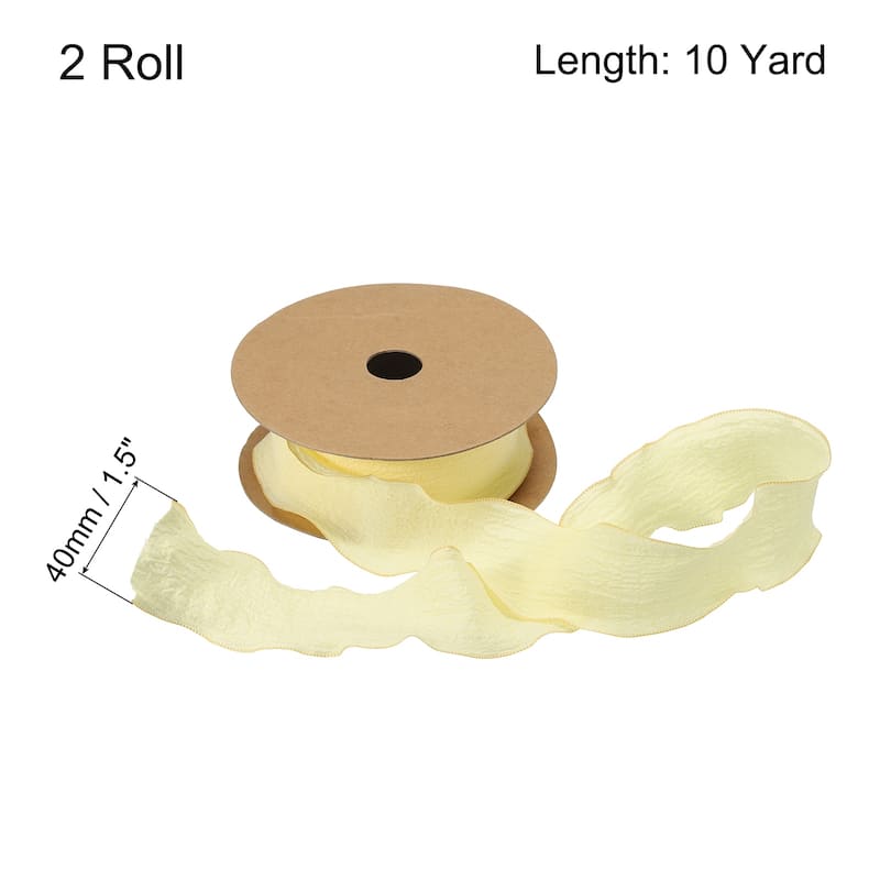 2pcs 1.5 Inch 10 Yard Satin Double Ruffle Edge Ribbon Solid Color - Yellow
