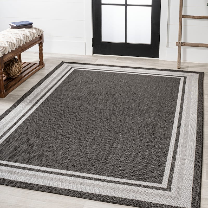 JONATHAN Y Haynes Modern Border Stripe Indoor/Outdoor Area Rug