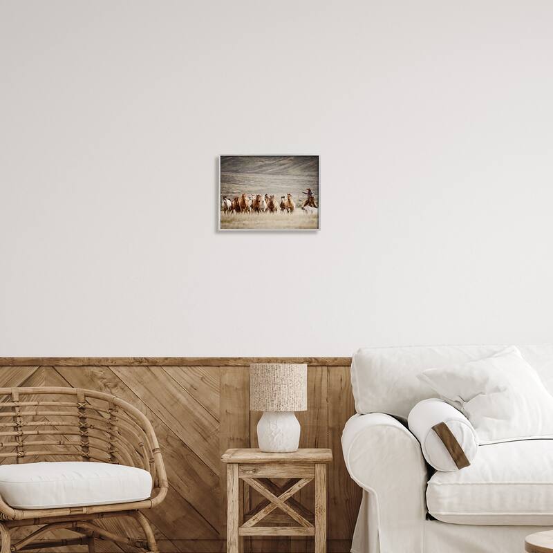 Stupell Cowboy Herding Horses Framed Giclee Art Design by PBurchettePhoto