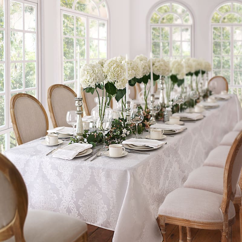 Elrene Barcelona Damask Elegant Fabric Tablecloth - 60"x144" - White
