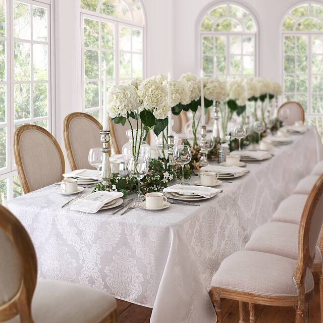 Elrene Barcelona Damask Elegant Fabric Tablecloth - 60" w x 102" l - White