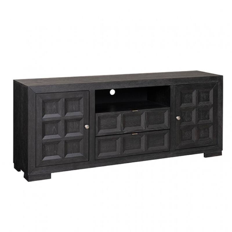 Kizie TV Stand Cabinet, Storage Drawers, Modern Black Wood, 72 Inch