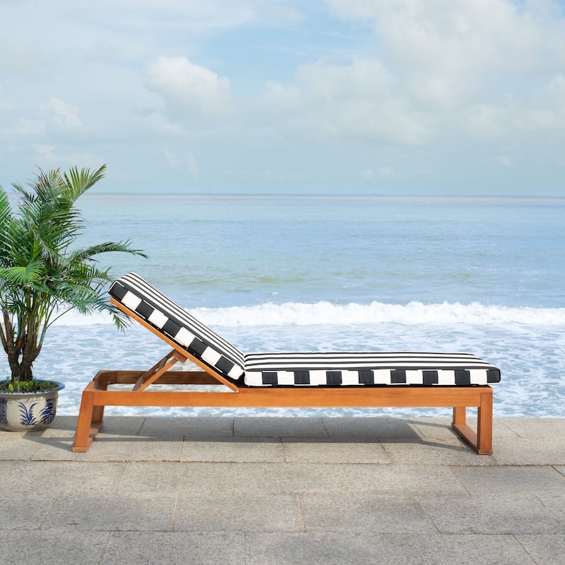 SAFAVIEH Outdoor Kaliyah Solid Wood Chaise Lounge Chair - 25Wx81Dx37H