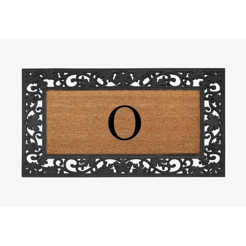 A1HC Rubber and Coir Dirt Trapper Heavy Weight Large Monogrammed Doormat 23"X38", Black - O