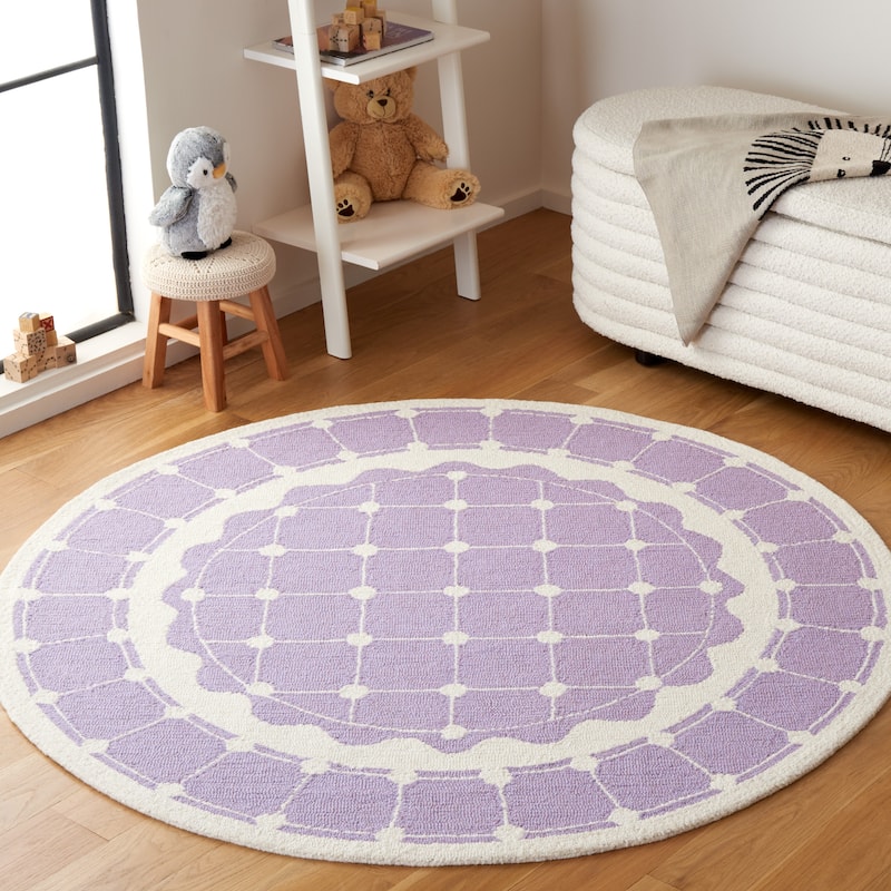SAFAVIEH Handmade Kids Sijtske Geometric Wool Rug - 5' Round - Purple/Ivory - Round