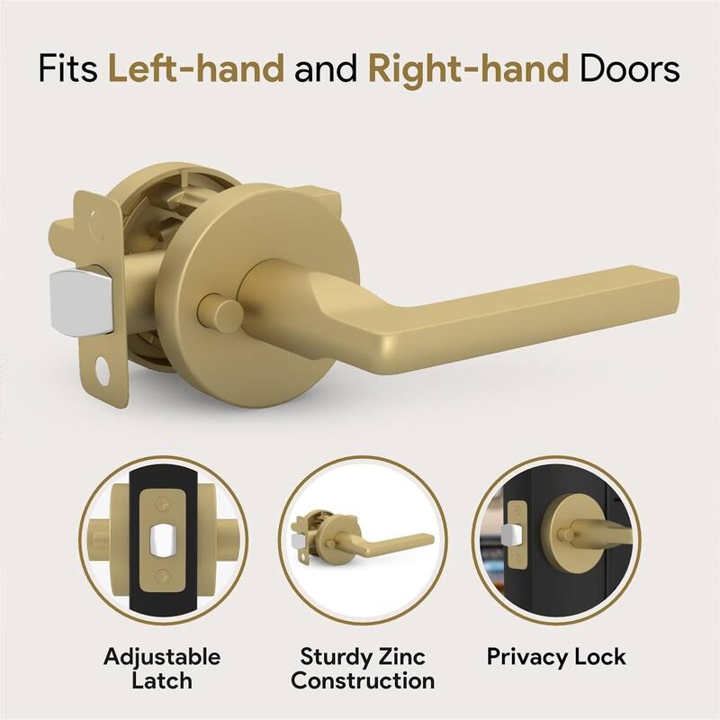 Mega Handles RALPH Round Privacy Lever Door Handle for Hallway, Closet & Bathroom – Stainless Steel Reversible Keyless Door Lock
