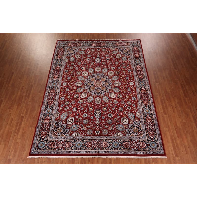 Red Traditional Kashan Turkish Area Rug Machine Made Oriental Carpet - 9'9" x 12'10"