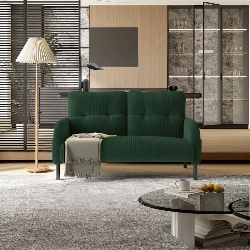 HOMEFUN Corduroy Upholstered Tufted Comfortable Wood Frame Loveseats Sofa with Double Side Pocket - Emerald