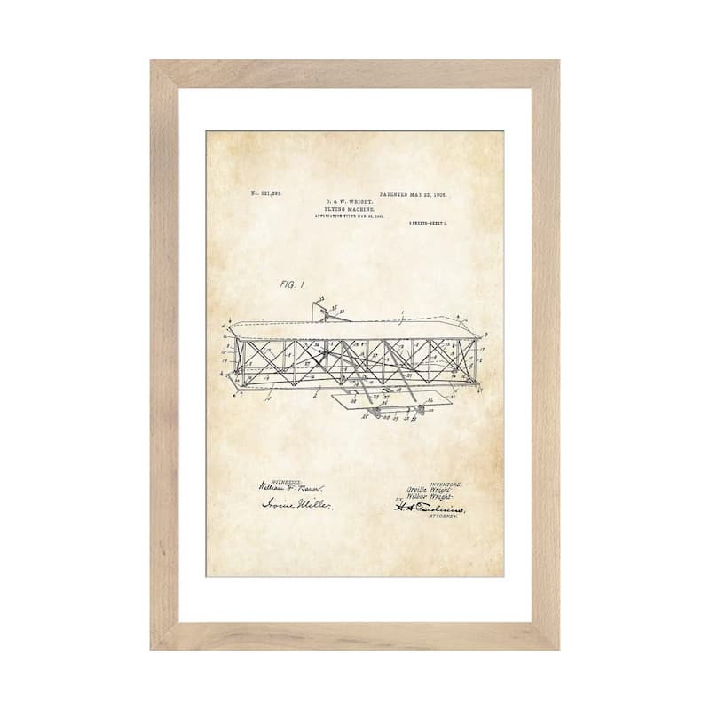 iCanvas "Wright Brothers Airplane" by Patent77 - Natural - 32x24x1