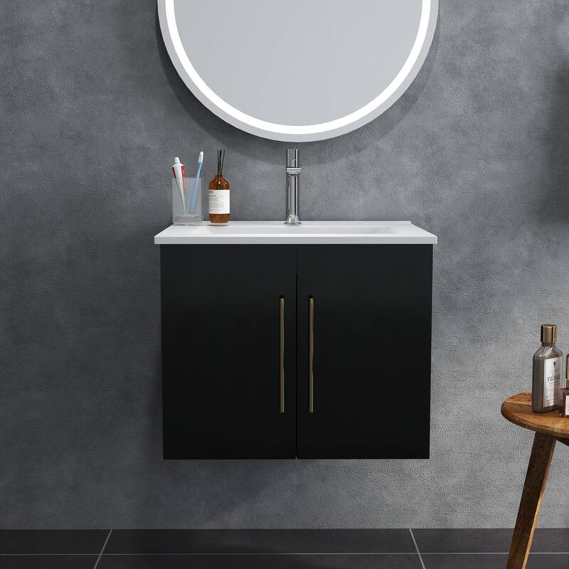 24-Inch Wall-Mounted Bathroom Vanity with Sink Combo,Double Doors,Soft Close Hinges, Ceramic Basin,Easy Assemble