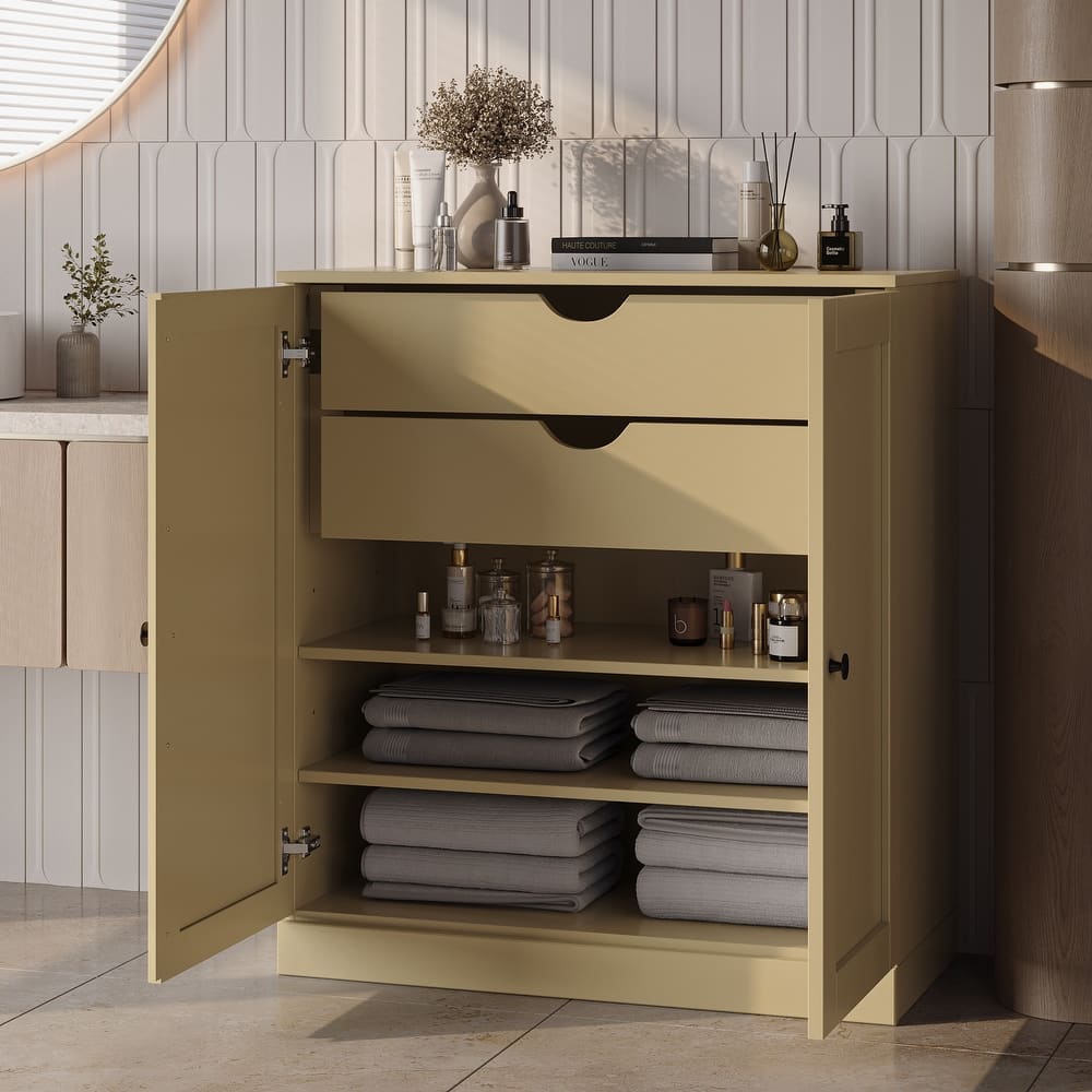 Palace Imports 100% Solid Wood Bathroom Storage Cabinet, Shaker Doors, 2 Drawers, Adjustable Shelves, 32" Wide, 35.75" Tall