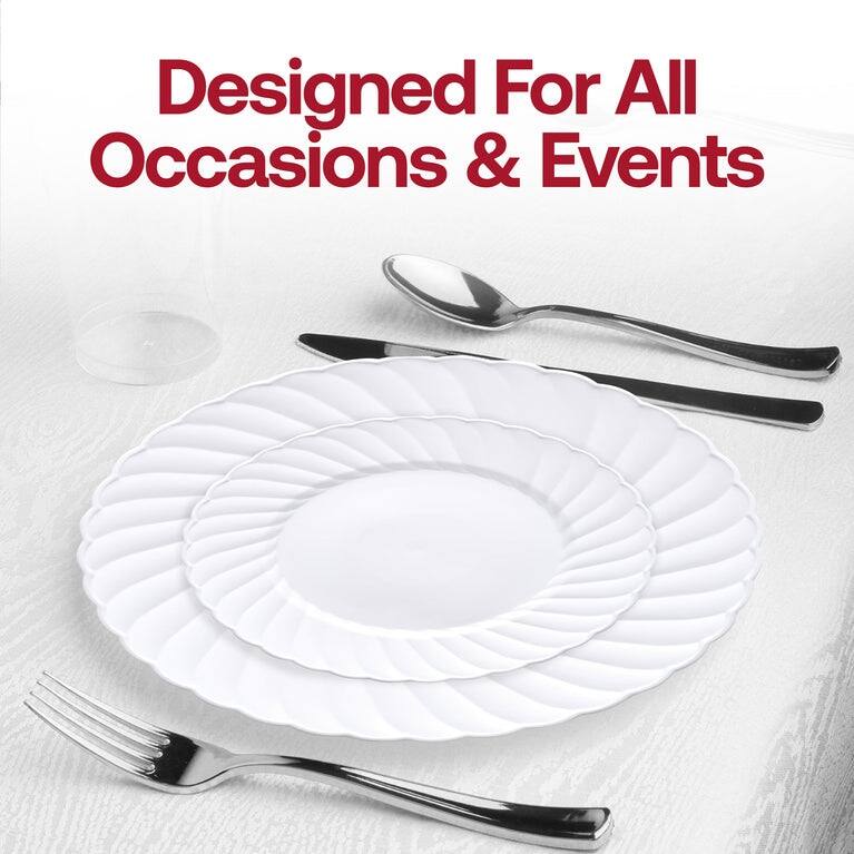 Solid Round Flaired Disposable Plastic Plate Packs - Party Supplies