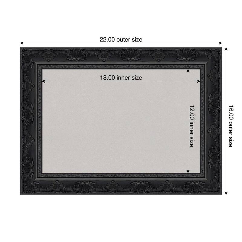 Filigree Gloss Black Framed Cork Board - Bulletin Board, Organization Board, Pin Board - Grey - 22 x 16 in