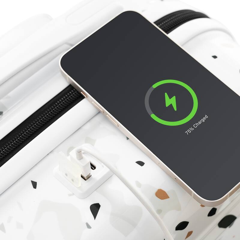 3-Piece, 20-Inch Modern Hard Shell Luggage with USB Port and Spinner Wheels, for Boarding Travel, White