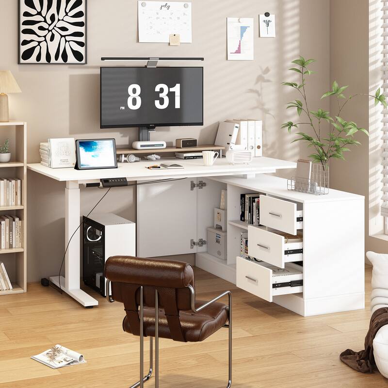 Height-Adjustable Workspace: Versatile Desk for Home Office and More - White