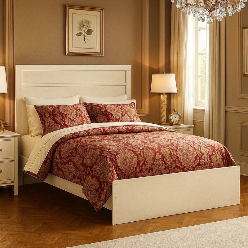 Tely Queen Size Bed w Plank Panel Headboard, Modern Farmhouse White