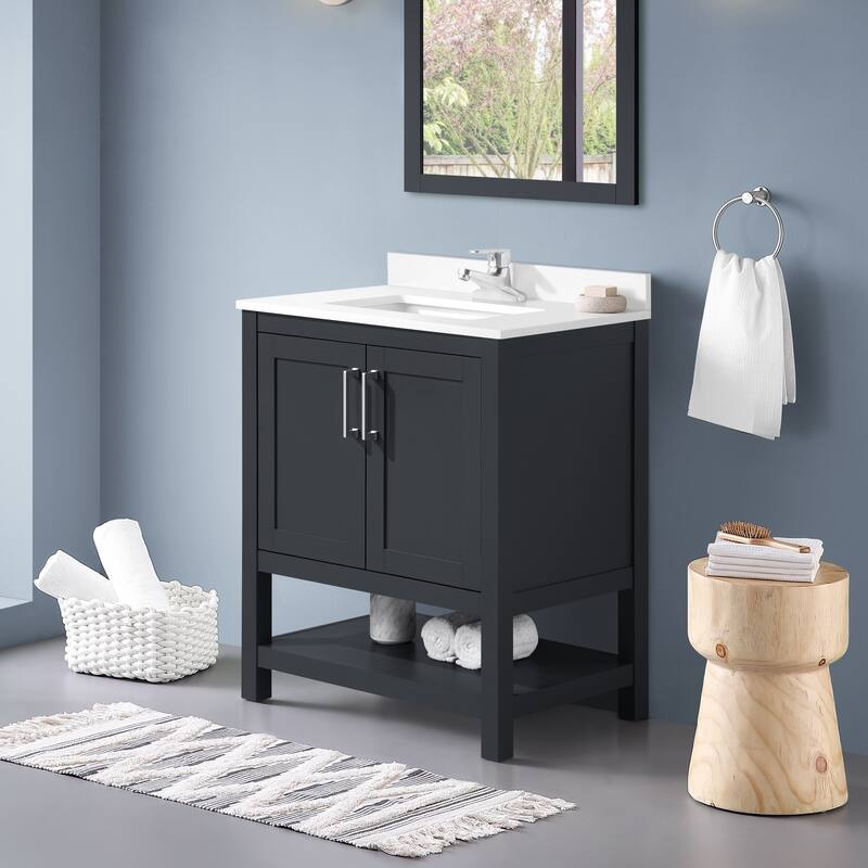 Ove Decors Vegas 30" Bathroom Vanity Combo w/ Top and Backslplash, Dark Charcoal