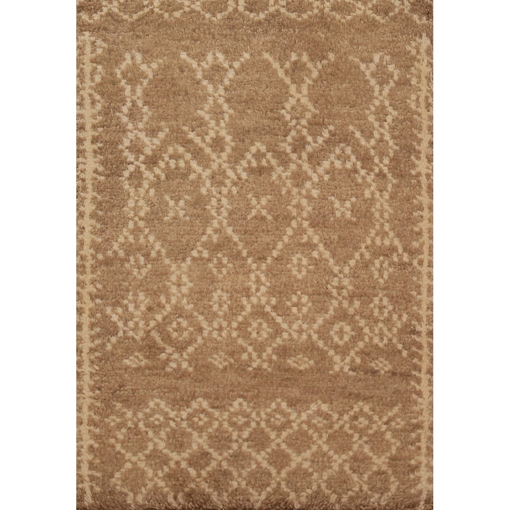 Geometric Moroccan Oriental Foyer Rug Handmade Brown Wool Carpet - 2'0"x 3'0"