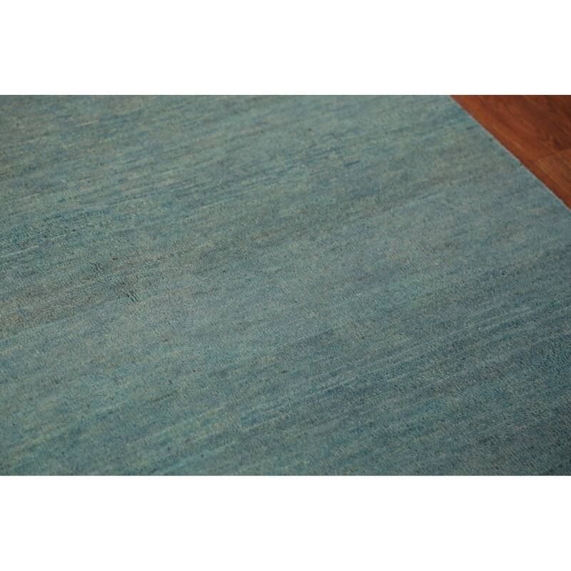 Gabbeh Modern Rug Hand-Knotted Stripe Blue Wool Carpet - 3'10" x 5'10"