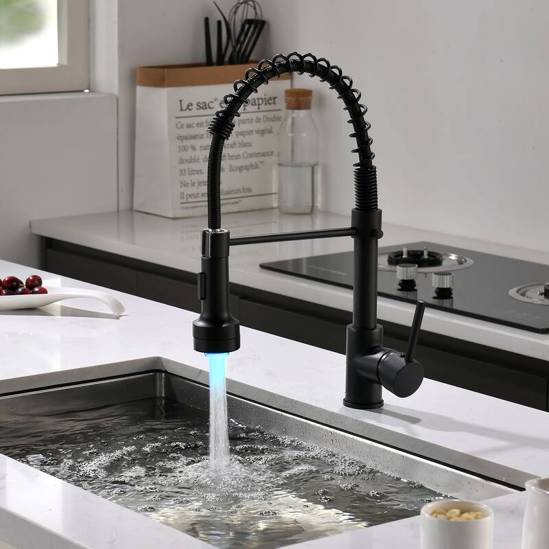 LED Commercial Single Handle Kitchen Faucet with Pull Down Sprayer