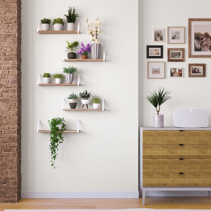 Wallniture Ponza 17" Wood Shelves for Farmhouse Décor, Burnt Finish, Set of 5