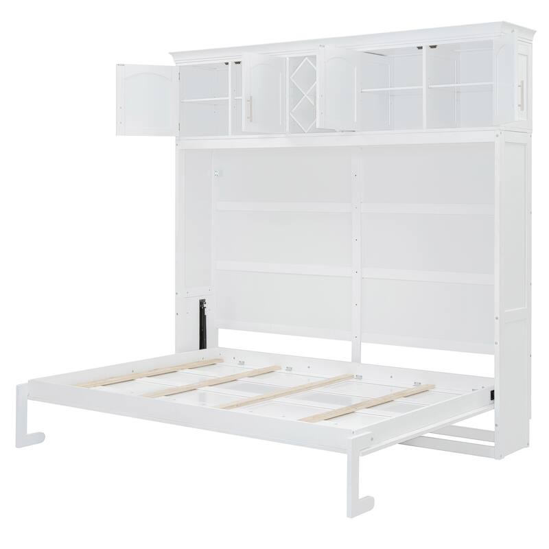 Queen Murphy Bed Cabinet with Dual-Piston Mechanism, No Box Spring