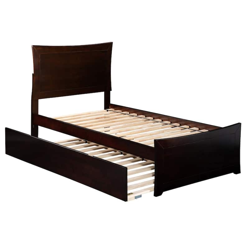 Platform Bed with Footboard & Trundle - Modern Storage Bed Frame - Sliding Guest Bed